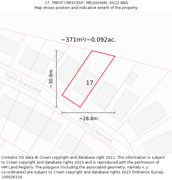 17, TRENT CRESCENT, MELKSHAM, SN12 8BG: Plot and title map