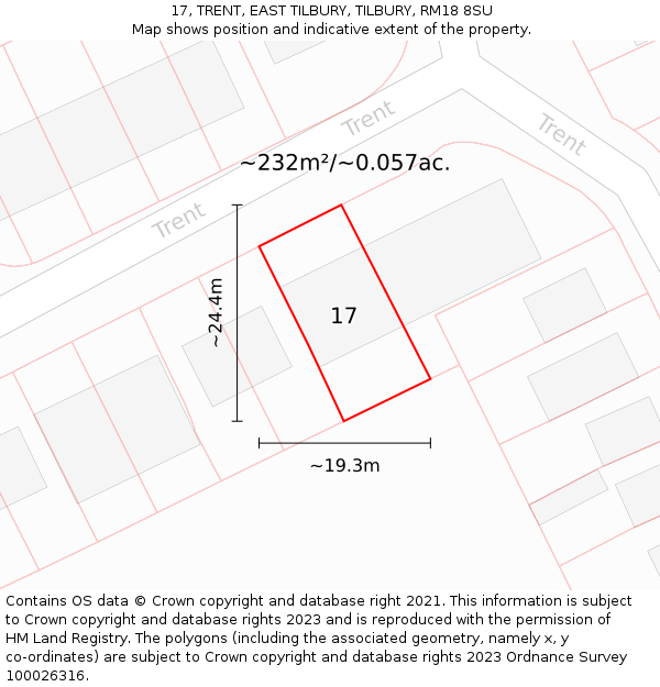 17, TRENT, EAST TILBURY, TILBURY, RM18 8SU: Plot and title map