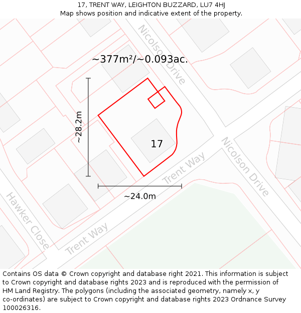 17, TRENT WAY, LEIGHTON BUZZARD, LU7 4HJ: Plot and title map