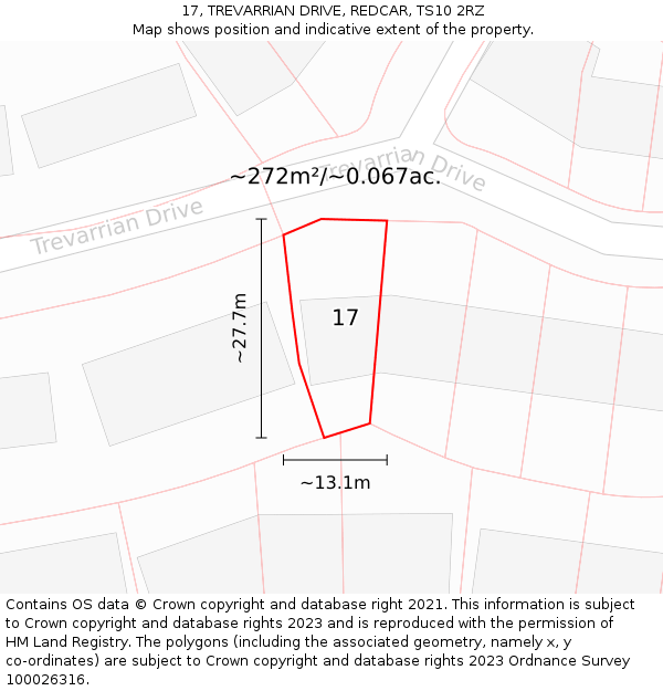 17, TREVARRIAN DRIVE, REDCAR, TS10 2RZ: Plot and title map