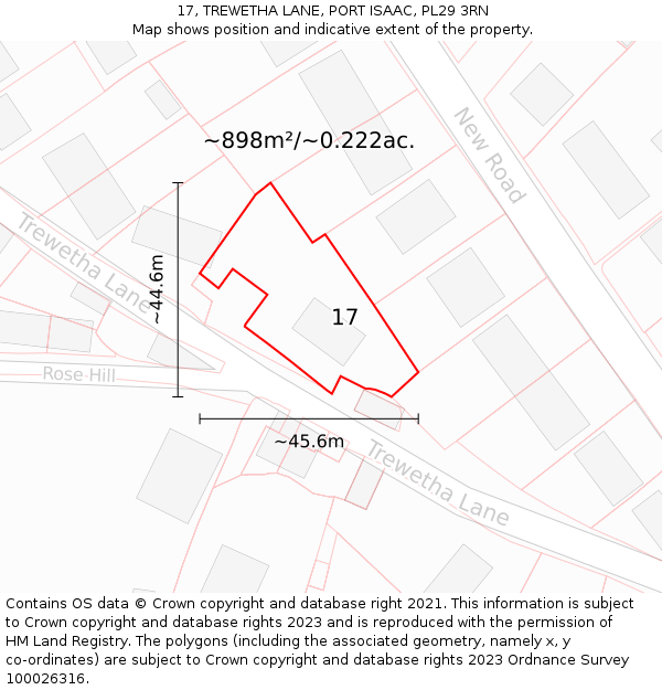 17, TREWETHA LANE, PORT ISAAC, PL29 3RN: Plot and title map