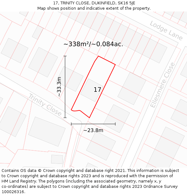 17, TRINITY CLOSE, DUKINFIELD, SK16 5JE: Plot and title map