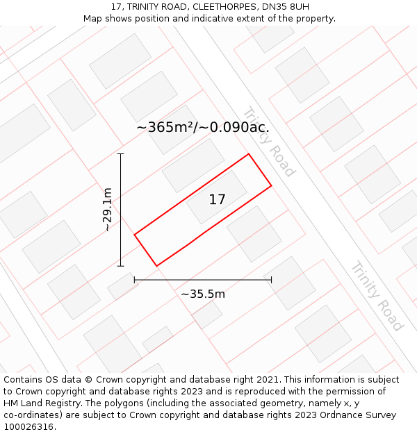 17, TRINITY ROAD, CLEETHORPES, DN35 8UH: Plot and title map