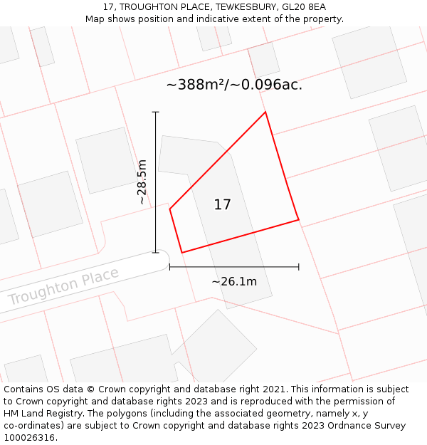 17, TROUGHTON PLACE, TEWKESBURY, GL20 8EA: Plot and title map