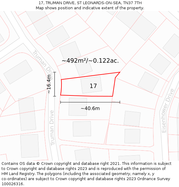 17, TRUMAN DRIVE, ST LEONARDS-ON-SEA, TN37 7TH: Plot and title map