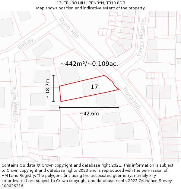 17, TRURO HILL, PENRYN, TR10 8DB: Plot and title map