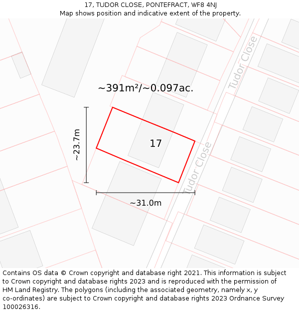 17, TUDOR CLOSE, PONTEFRACT, WF8 4NJ: Plot and title map