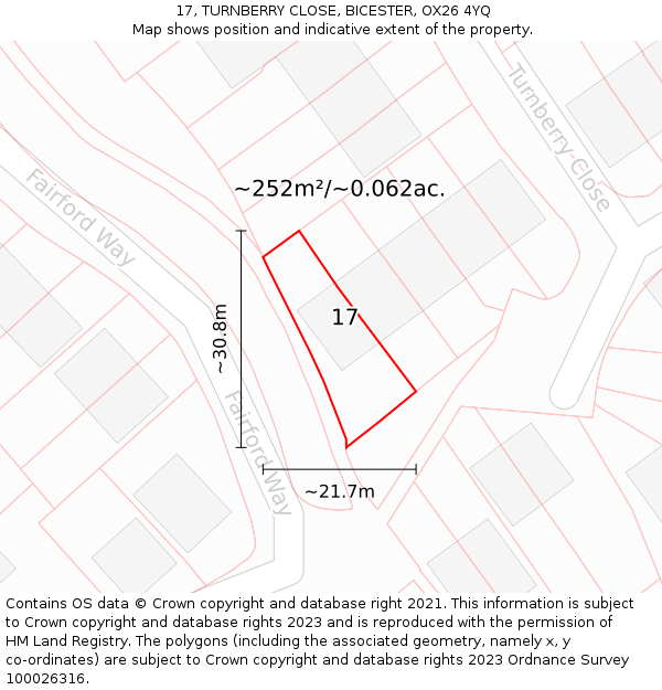 17, TURNBERRY CLOSE, BICESTER, OX26 4YQ: Plot and title map