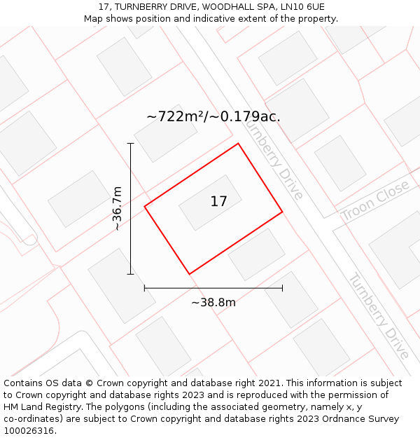 17, TURNBERRY DRIVE, WOODHALL SPA, LN10 6UE: Plot and title map