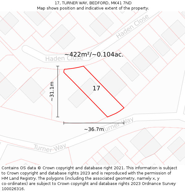 17, TURNER WAY, BEDFORD, MK41 7ND: Plot and title map
