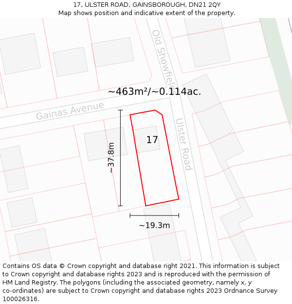 17, ULSTER ROAD, GAINSBOROUGH, DN21 2QY: Plot and title map