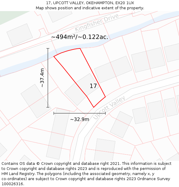 17, UPCOTT VALLEY, OKEHAMPTON, EX20 1UX: Plot and title map