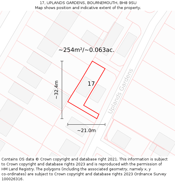 17, UPLANDS GARDENS, BOURNEMOUTH, BH8 9SU: Plot and title map