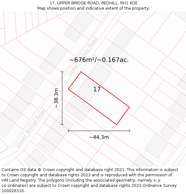 17, UPPER BRIDGE ROAD, REDHILL, RH1 6DE: Plot and title map