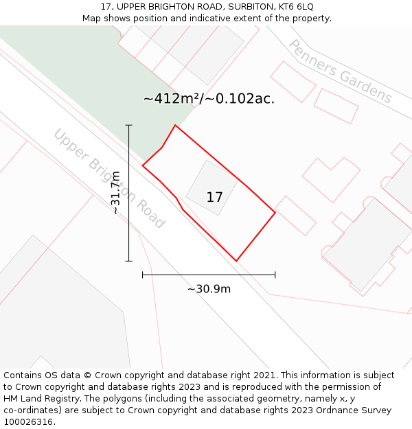 17, UPPER BRIGHTON ROAD, SURBITON, KT6 6LQ: Plot and title map