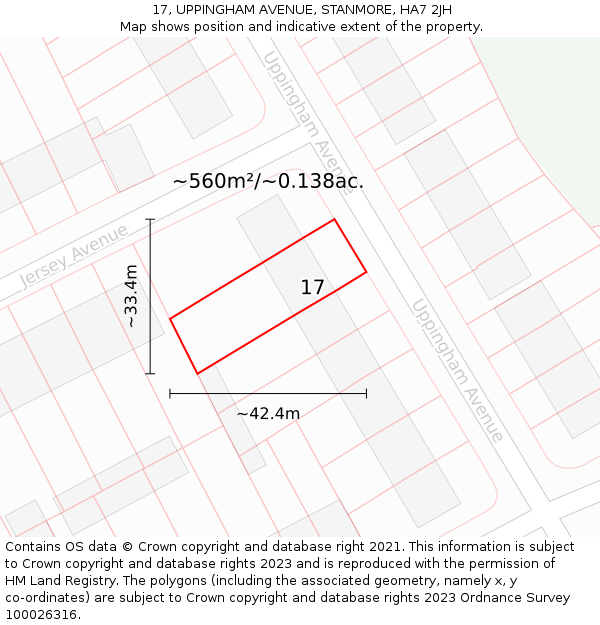 17, UPPINGHAM AVENUE, STANMORE, HA7 2JH: Plot and title map