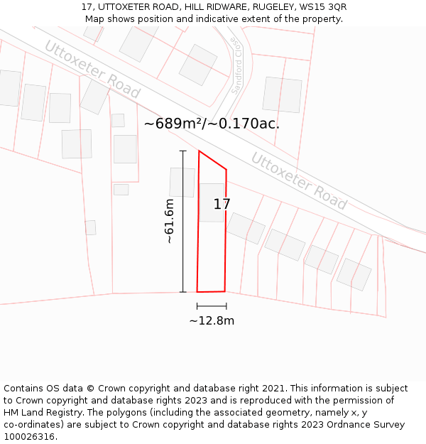 17, UTTOXETER ROAD, HILL RIDWARE, RUGELEY, WS15 3QR: Plot and title map