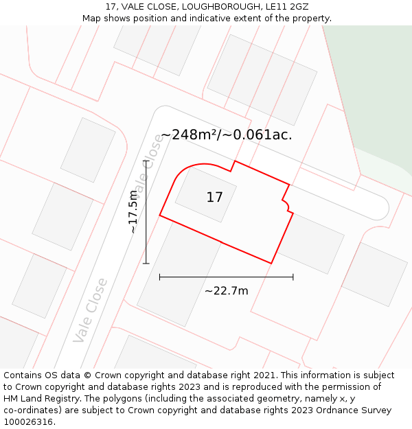 17, VALE CLOSE, LOUGHBOROUGH, LE11 2GZ: Plot and title map