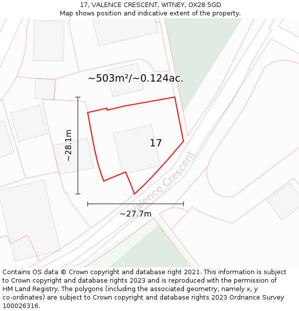 17, VALENCE CRESCENT, WITNEY, OX28 5GD: Plot and title map