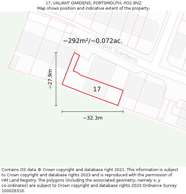 17, VALIANT GARDENS, PORTSMOUTH, PO2 9NZ: Plot and title map