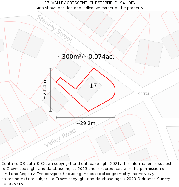 17, VALLEY CRESCENT, CHESTERFIELD, S41 0EY: Plot and title map