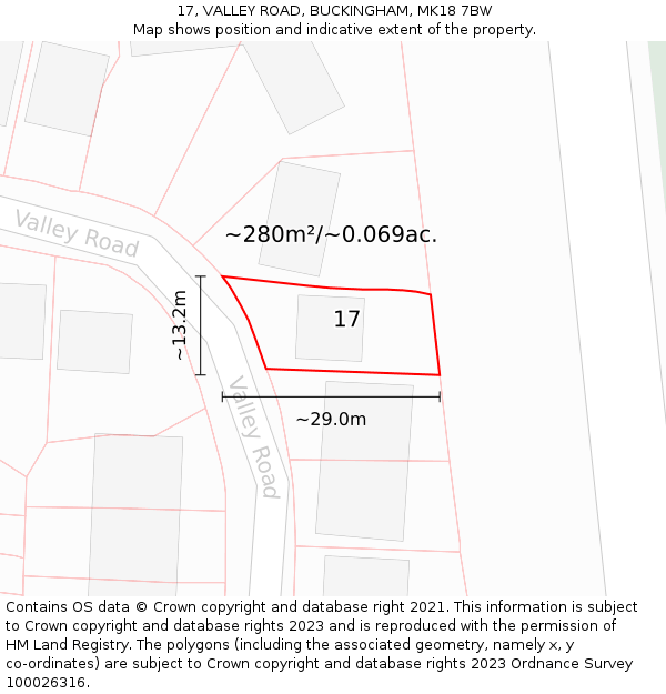 17, VALLEY ROAD, BUCKINGHAM, MK18 7BW: Plot and title map