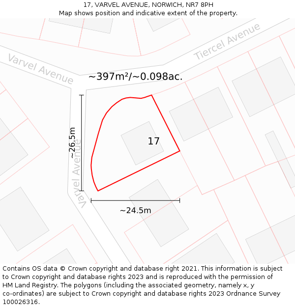 17, VARVEL AVENUE, NORWICH, NR7 8PH: Plot and title map