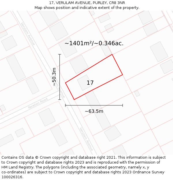17, VERULAM AVENUE, PURLEY, CR8 3NR: Plot and title map