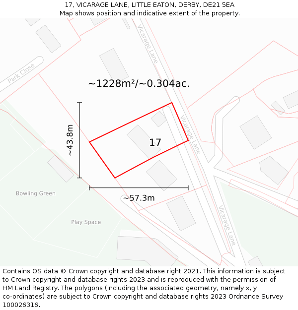 17, VICARAGE LANE, LITTLE EATON, DERBY, DE21 5EA: Plot and title map