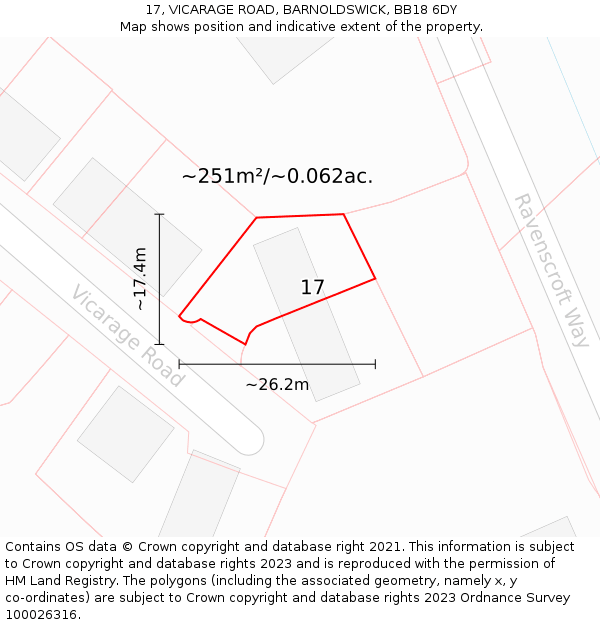 17, VICARAGE ROAD, BARNOLDSWICK, BB18 6DY: Plot and title map