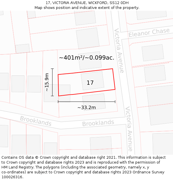 17, VICTORIA AVENUE, WICKFORD, SS12 0DH: Plot and title map