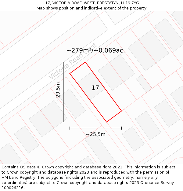 17, VICTORIA ROAD WEST, PRESTATYN, LL19 7YG: Plot and title map