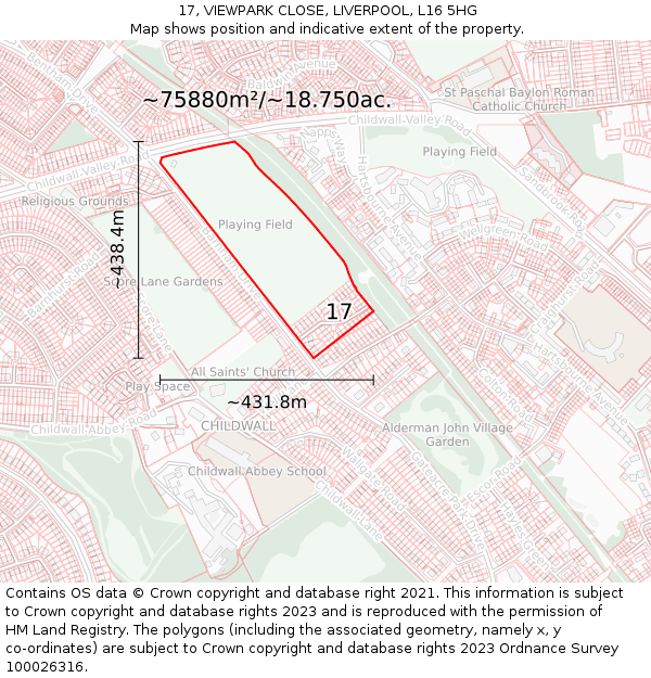 17, VIEWPARK CLOSE, LIVERPOOL, L16 5HG: Plot and title map