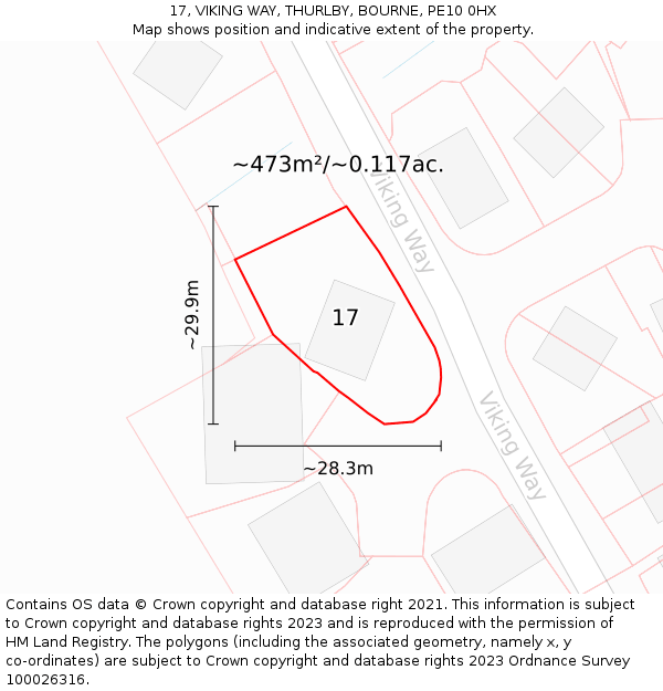 17, VIKING WAY, THURLBY, BOURNE, PE10 0HX: Plot and title map