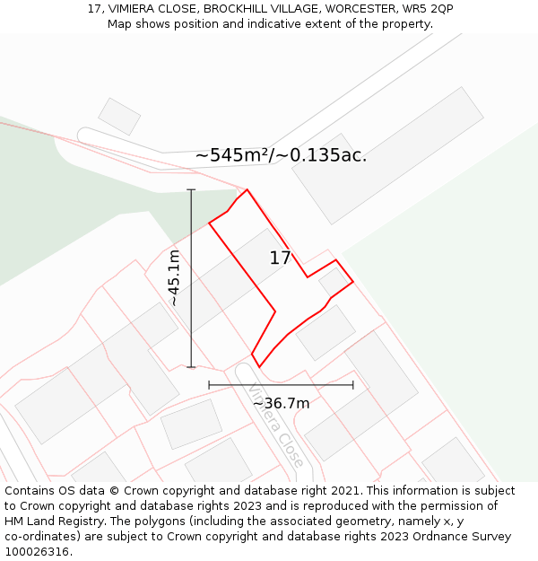 17, VIMIERA CLOSE, BROCKHILL VILLAGE, WORCESTER, WR5 2QP: Plot and title map