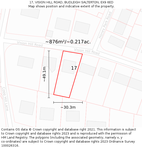 17, VISION HILL ROAD, BUDLEIGH SALTERTON, EX9 6ED: Plot and title map