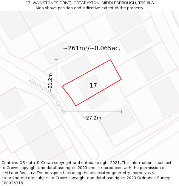 17, WAINSTONES DRIVE, GREAT AYTON, MIDDLESBROUGH, TS9 6LA: Plot and title map