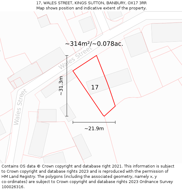 17, WALES STREET, KINGS SUTTON, BANBURY, OX17 3RR: Plot and title map