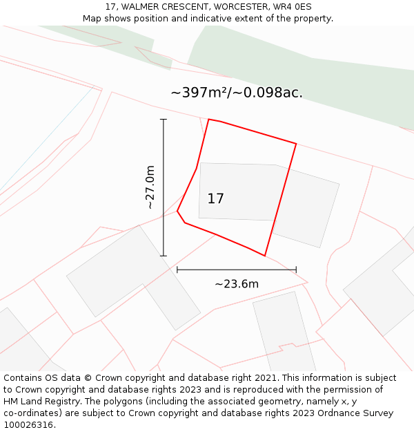 17, WALMER CRESCENT, WORCESTER, WR4 0ES: Plot and title map