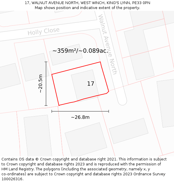 17, WALNUT AVENUE NORTH, WEST WINCH, KING'S LYNN, PE33 0PN: Plot and title map