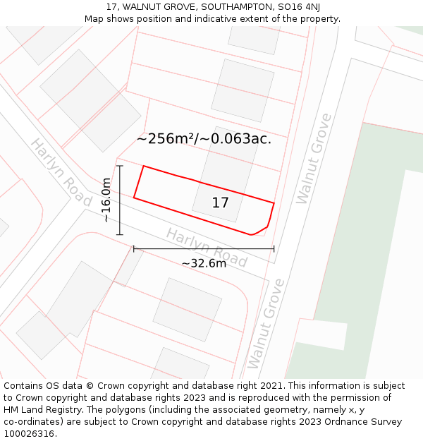 17, WALNUT GROVE, SOUTHAMPTON, SO16 4NJ: Plot and title map