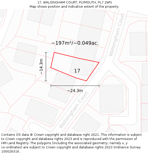 17, WALSINGHAM COURT, PLYMOUTH, PL7 2WN: Plot and title map