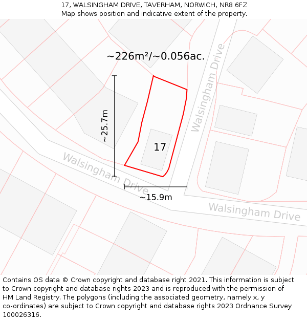 17, WALSINGHAM DRIVE, TAVERHAM, NORWICH, NR8 6FZ: Plot and title map