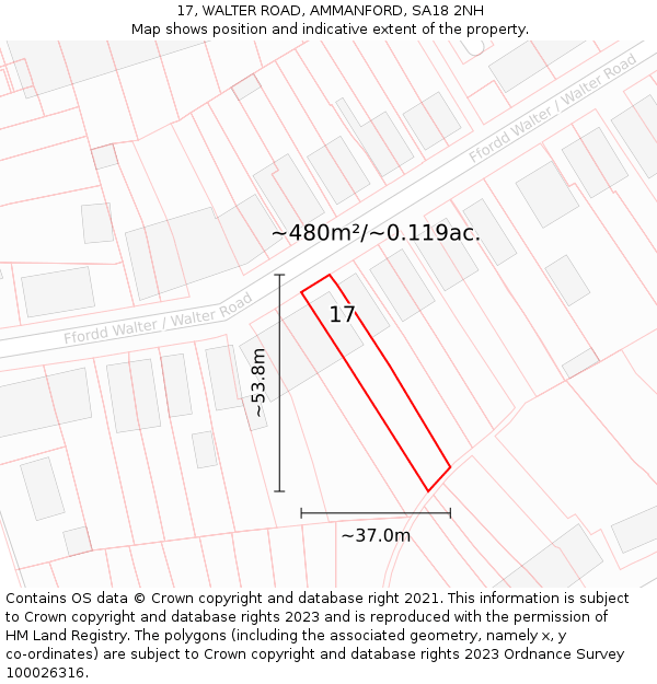 17, WALTER ROAD, AMMANFORD, SA18 2NH: Plot and title map