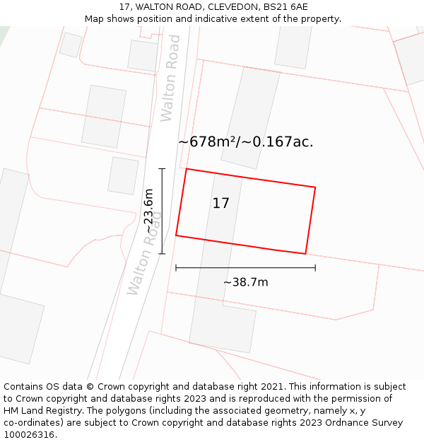 17, WALTON ROAD, CLEVEDON, BS21 6AE: Plot and title map