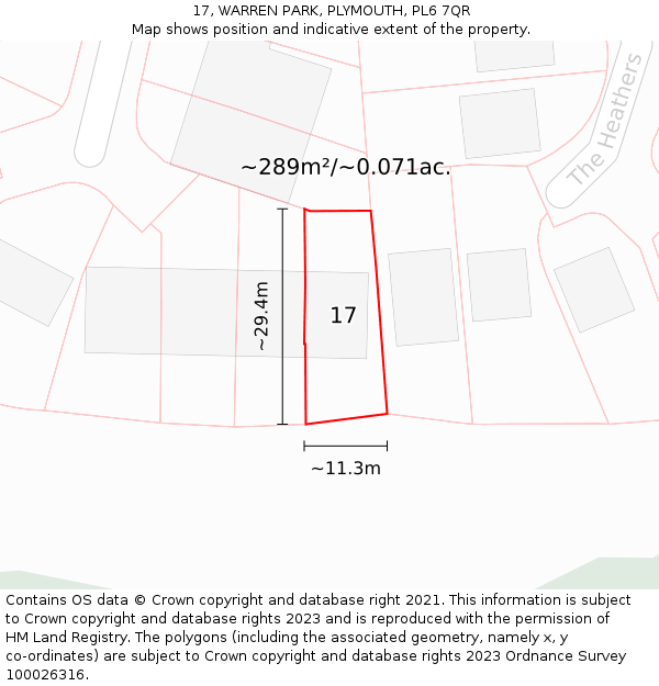 17, WARREN PARK, PLYMOUTH, PL6 7QR: Plot and title map