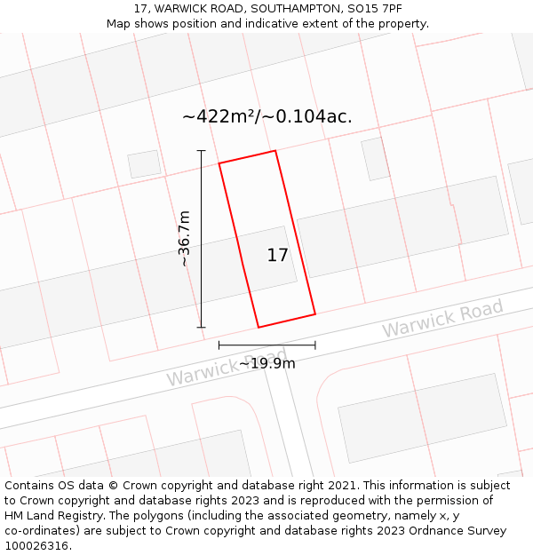 17, WARWICK ROAD, SOUTHAMPTON, SO15 7PF: Plot and title map