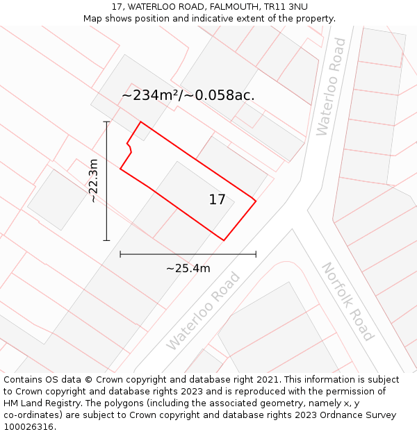 17, WATERLOO ROAD, FALMOUTH, TR11 3NU: Plot and title map