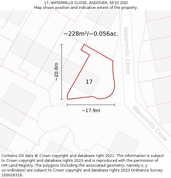 17, WATERMILLS CLOSE, ANDOVER, SP10 2ND: Plot and title map