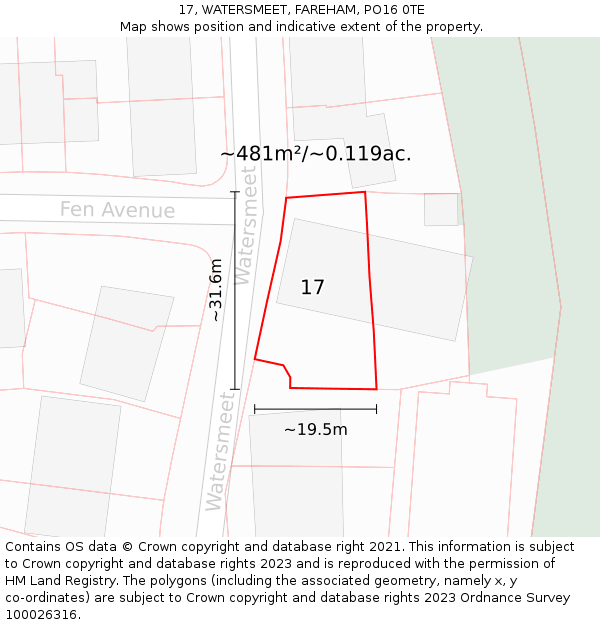 17, WATERSMEET, FAREHAM, PO16 0TE: Plot and title map